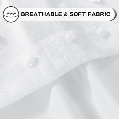 MYSKY HOME 100% White Blackout Curtains for Sliding Door 108 Inches Long Total Light Blocking Curtains for Living Room 2 Panels Grommet Room Darkening Drapes with White Pom Pom Sheer 52 x 108 Inch