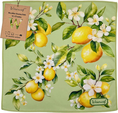 WESERWEF Design Microfiber Glasses Cleaning Cloth – Premium Cleaning Cloth for Eyeglasses, Screens, Tablets, Cameras & Lenses, 12" x 12", Ultra-Soft & Scratch-Free (Lemon)