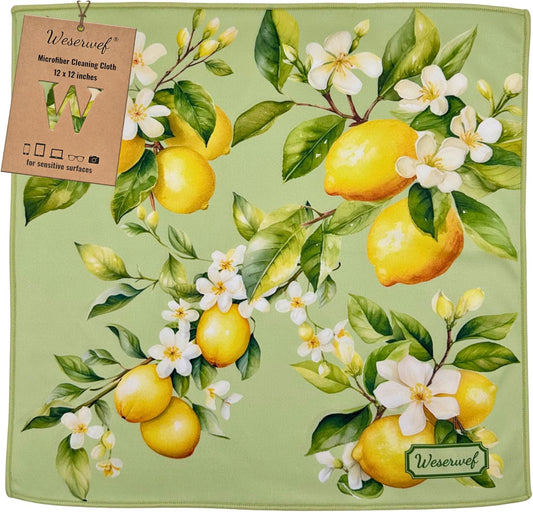 WESERWEF Design Microfiber Glasses Cleaning Cloth – Premium Cleaning Cloth for Eyeglasses, Screens, Tablets, Cameras & Lenses, 12" x 12", Ultra-Soft & Scratch-Free (Lemon)