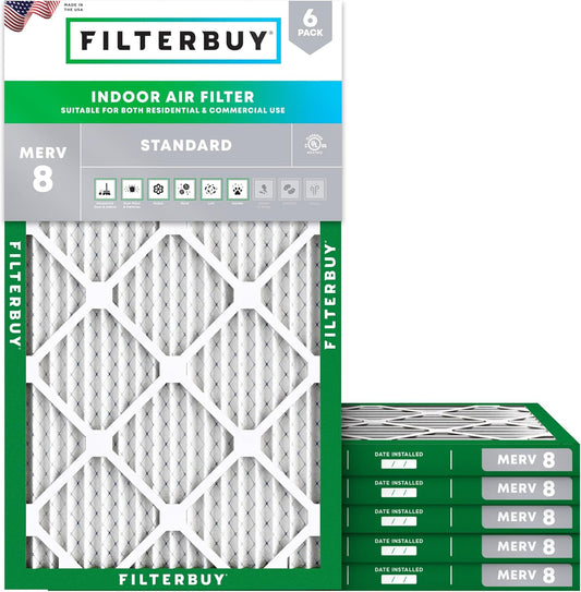 Filterbuy 20x32x1 Air Filter MERV 8 (MPR 700) Dust Defense Replacement (6-Pack), Electrostatic Pleated HVAC AC Furnace Filters, Made in USA (Actual Size: 20.00 x 32.00 x 0.75)