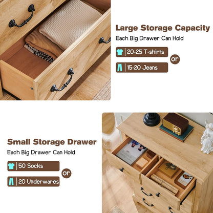 T4TREAM 6 Drawers Dresser Chests for Bedroom, 48" Tall Rustic Chset of Drawers, Wood Dressers Organizer for Bedroom, Living Room,Hallway, Natural Oak