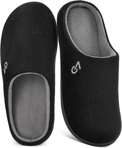VeraCosy Men's Two-Tone Memory Foam House Slippers Indoor Outdoor Durable Rubber Sole