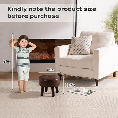 Small Foot Stool Ottoman, Round Pouf Foot Rest, Footstool Ottomans with Rubber Legs Under Desk, Faux Leather Footrest for Couch, Living Room, Bedroom, Office, 13''L x 13''W x 10.2''H, Coffee