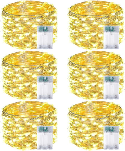 6-Pack Fairy Lights Battery Operated with Timer, Waterproof 16FT 50 LED String Lights Indoor Outdoor, Cuttable Starry Fairy Lights for Christmas Home Bedroom Wedding DIY Centerpiece Decor (Warm White)