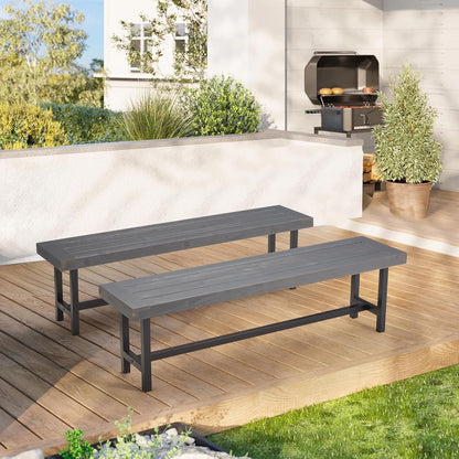 AVAWING Outdoor Wood Benches Set of 2, 63" Patio Wooden Picnic Bench for 6 Persons, Rectangular Bench for Porch, Balcony and Deck,Grey