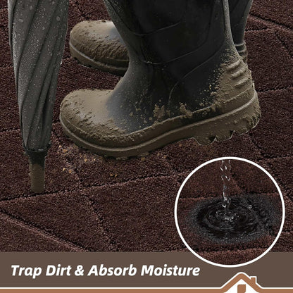 BEQHAUSE Dirt Trapper Door Mat 20" x 32", Doormat Non-Slip Entryway Rugs Washable, Dog Door Mat Stain Resistant and Absorbent Welcome Floor Mat for Front Back Door, Muddy Wet Shoes & Paws, Brown