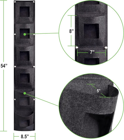 Hanging Planter Bags, Vertical Garden Planting Wall Gardening Grow Bag, 6 Pockets Large Wall Planter - Indoor Outdoor Plants Flowers Herbs, Waterproof Reusable