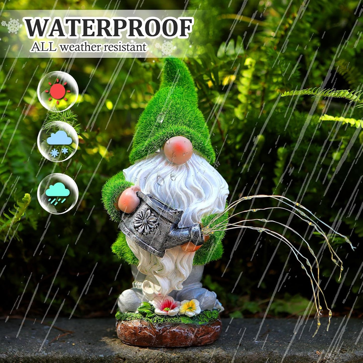 Flocked Solar Garden Gnomes Outdoor Statues-11.8‘’Outdoor Garden Decor-LED Outdoor Decor Light-Unique Housewarming Gifts Yard Art Sculptures for Patio Lawn Ornaments
