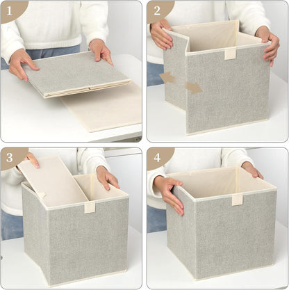 Storage Baskets, 11.8-Inch Woven Fabric Bins, Storage Cubes with Reinforced Handles, Organizer Bins for Closet Shelves, Foldable, for Toys, Clothes, Natural Beige (3PCS/Beige-11.8*11.8*11.8inch)