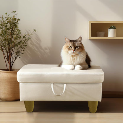 Ottoman Rectangular Storage Ottoman Bench, Faux Leather Footrest, Coffee Table, Stool Footstool with Hinged Lid for Living Room, Bedroom, Entryway, Pearl White, 28.5"x19"x17.5"