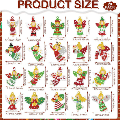 Tondiamo 20 Pcs Christmas Diamond Painting Keychain Kits 5D DIY Diamond Art Pendants Double Sided Hanging Key Chains for Christmas Party Decoration DIY(Angels Style)