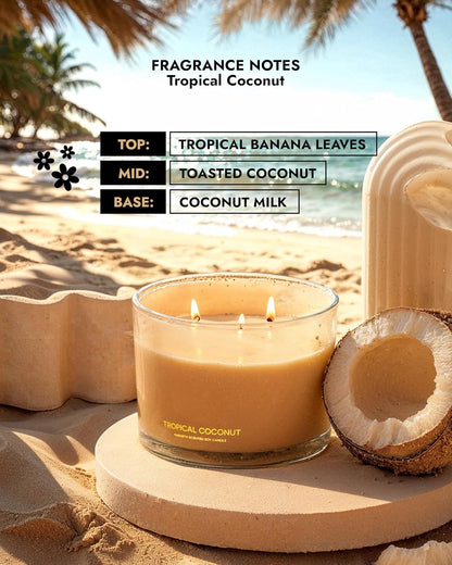96NORTH Luxury Coconut Soy Candle | Large 3 Wick Jar Candle | Up to 50 Hours Burning Time | Tropical Beach Scented Candles for Home | 100% Natural Soy Wax | Housewarming Gift for Women and Men