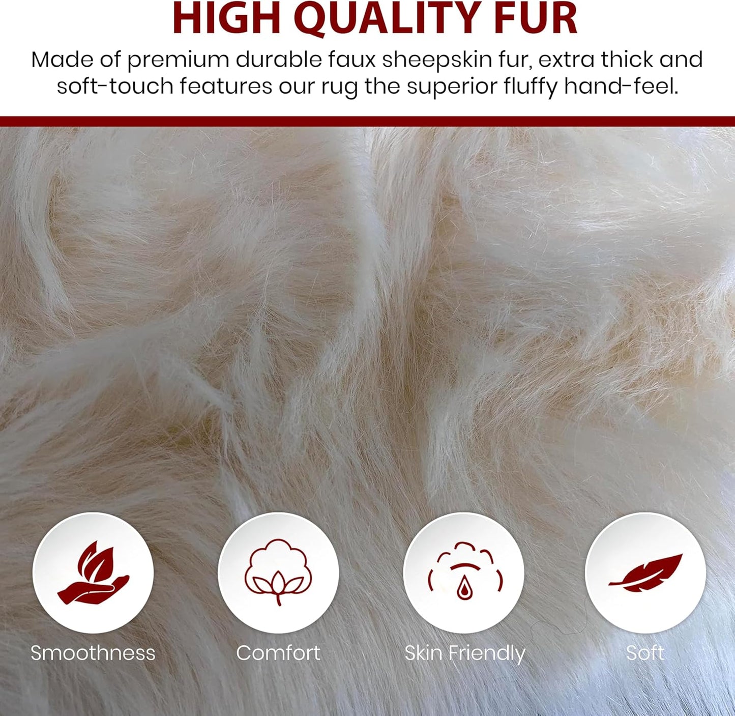 LAMBZY Faux Sheepskin Soft Hypoallergenic Free Shape Silky Shag Rug, Luxury Shaggy Silky Plush Carpet for Bedrooms Rugs Living Room Kids Rooms Sofa Floor Rugs (Single 2'x3', 60x90cm Cream)