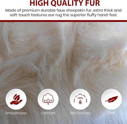 LAMBZY Faux Sheepskin Soft Hypoallergenic Free Shape Silky Shag Rug, Luxury Shaggy Silky Plush Carpet for Bedrooms Rugs Living Room Kids Rooms Sofa Floor Rugs (Single 2'x3', 60x90cm Cream)