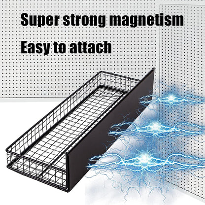 Magnetic Shelf for Fridge Magnetic Basket Organizer Wire Mesh Magnetic Holder Magnet Shelf Accessories for Office Kitchen Classroom Storage, Black-Low, 13.77" x 5.11" x 1.7