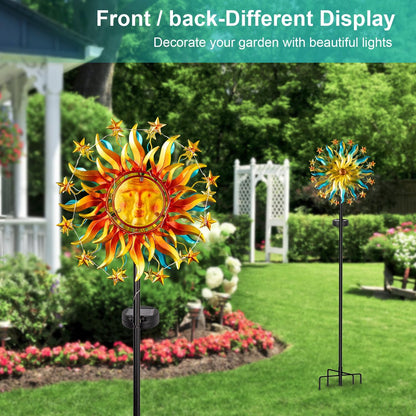 Solar Wind Spinners for Yard and Garden - 60.3 Inch 360° Metal Sun Wind Sculptures Outdoor Clearance Kinetic Windmills with Vine String Shining LED Lights for Patio, Lawn Xmas Garden Decoration