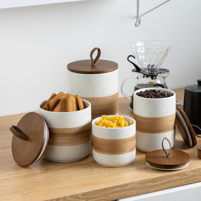 Coffee Container Jar with Lid, Ceramic Kitchen Food Storage Jars for Spice Sugar Cookie, Stackable Decorative Jars for Coffee Bar, White & 28oz