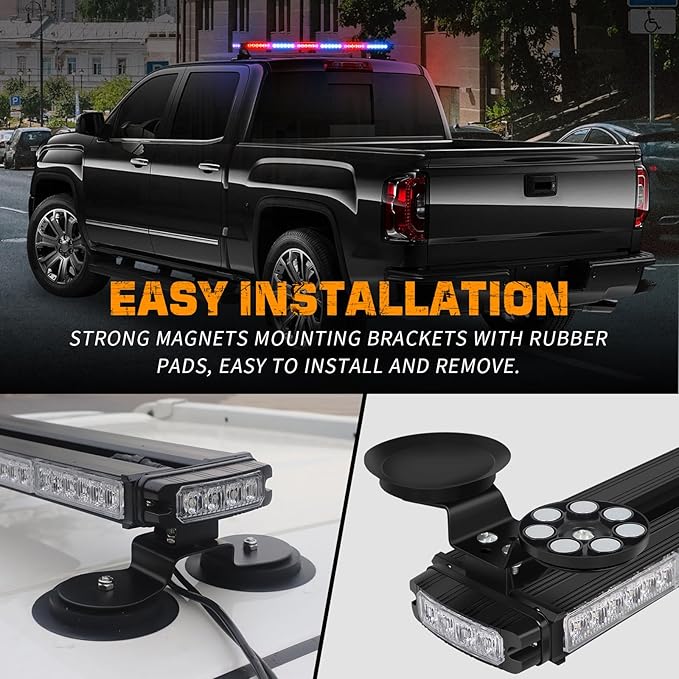 XRIDONSEN 28.4" 80 LED Roof Top Police Lights Red Blue Police Light Bar Emergency Strobe Warning Flashing Safety Double Side Traffic Advisor Lights Magnetic Mount for Law Enforcement Vehicles Trucks