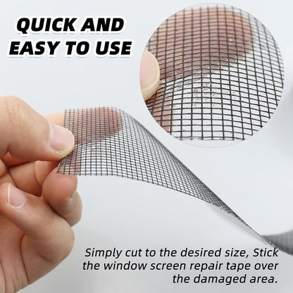 2IN Wide (16.4Ft/5.46Yd/Roll) Window Screen Repair Tape for Windows or Doors, 3-Layer Design - Adhesive Fiberglass Mesh Patch Waterproof Tape, Easy to Cut & Apply, Black, 1 Roll