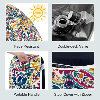 LVTXIII Indoor/Outdoor Inflatable Ottoman, D31 x H14 Inch Large Round Ottoman, All Weather Foot Rest Stool, Portable Footrest for Patio, Garden, Camping and Home - Vigour Paisley