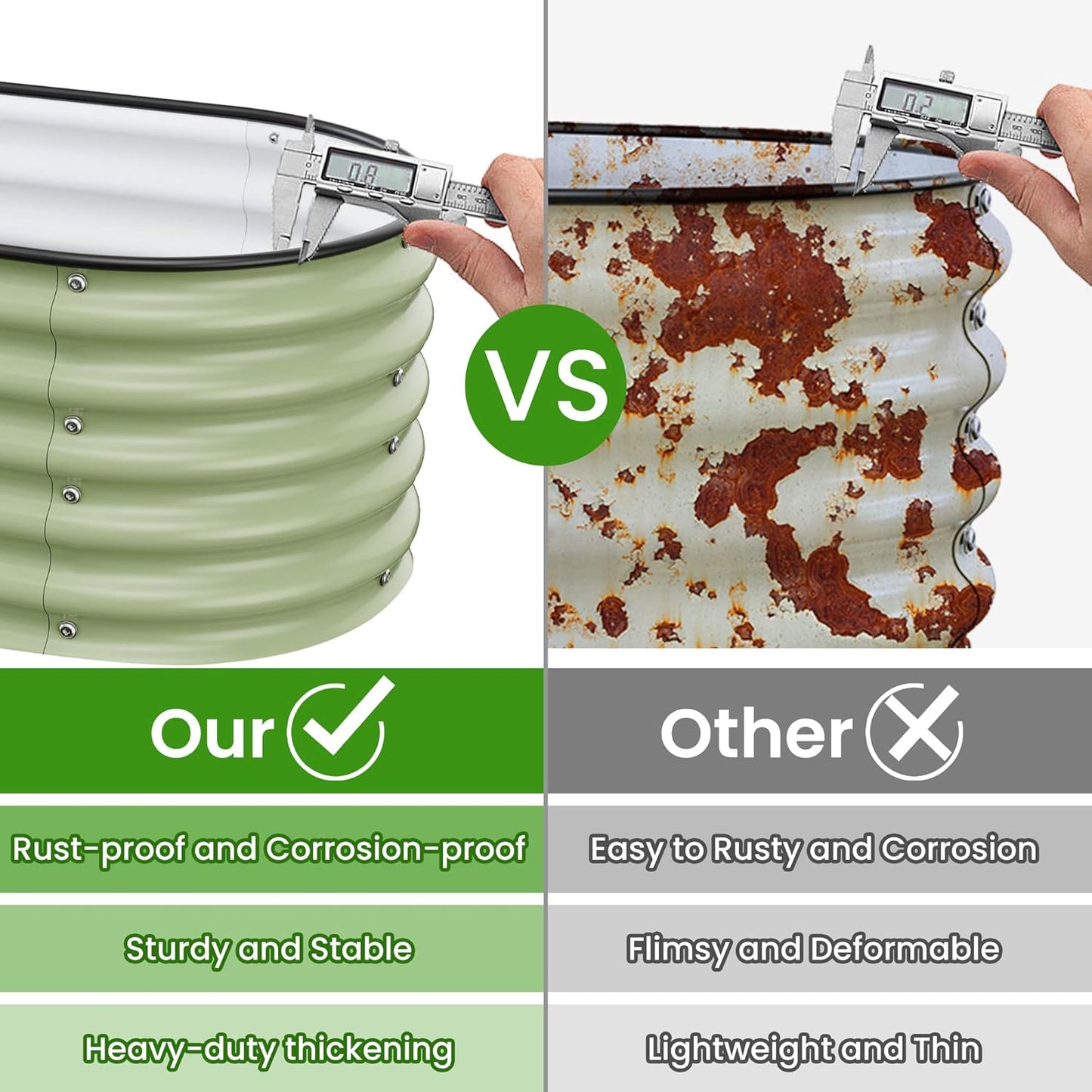 6.5X2X1.4 FT Raised Garden Bed for Outdoors - Galvanized Planter Raised Beds, Metal Planter Box for Vegetables,Flowers, Herbs, and Succulents(Light Green)