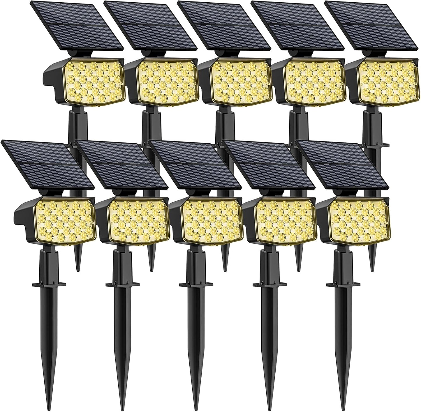 WELALO Solar Spot Lights Outdoor, [10 Pack/3 Modes] Solar Landscape Spotlights, Adjustable Solar Powered Security Lights, IP65 Waterproof Wall Lights for Walkway, Yard, Garden, Driveway (Warm White)