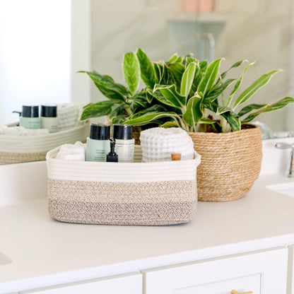 NaturalCozy 13.5”x8.5”x5.5” Storage Baskets for Shelves 3 Pack | Cotton Rope Woven Small Baskets for Organizing | Small Storage Bins for Nursery, Bathroom, Closet, Cube Shelf, Decorative, Gift