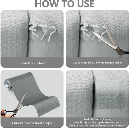 Fabric Repair Patches, Linen Repair Tape Self-Adhesive Fabric Patches Durable, DIY Large Linen Tape for Sofa, Couches, Furniture, Chair, Clothing （3.5X79 Inch, Grey）