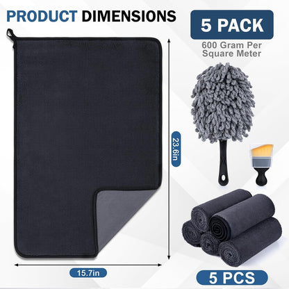 Navona 5-Pack 600GSM Professional Microfiber Car Drying Towels - Ultra Absorbent, Scratch-Free, Lint-Free (23.6" x 15.7") for Auto Detailing & Car Wash and Household Use.