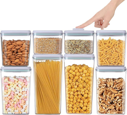 Pop Containers with Lids - Stackable Airtight Food Storage, Kitchen Pantry Storage Containers for Snacks Candy Salt Herbs Spices BPA-Free (8PCS (1.2 + 2.0 + 2.7 + 3.3 Qt) * 2)