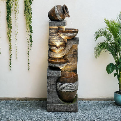 Naturefalls 42.5” H Modern Outdoor Fountain - 5 Bowls Outdoor Garden Fountains with Contemporary Design&LED Light for Garden, Patio, Deck, Porch, Backyard and Home Art Decor