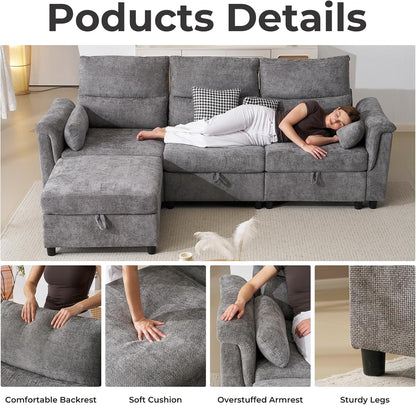 103'' Modular Sectional Sofa, L Shaped Comfy Cloud Couch with Storage,4-Seat Convertible Modern Deep Seat Sofa with Throw Pillows for Living Room, Grey