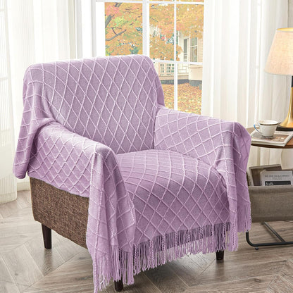 inhand Knitted Throw Blanket for Couch and Bed, Soft Living Room Home Decor Knitted Blanket with Tassel, Outdoor Lightweight Breathable Summer Blanket, Farmhouse Warm Woven Decorative, 50"x60"