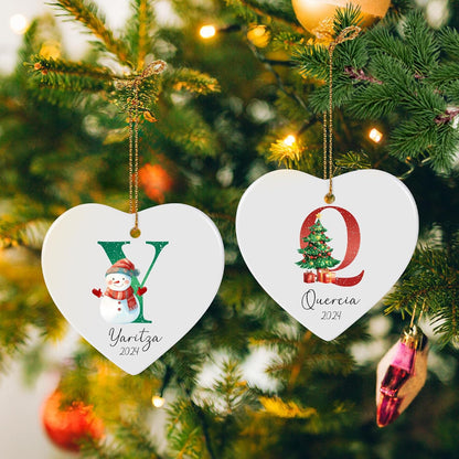 Letter Name Ornament, Personalized Christmas Ornaments, Custom Initial A-Z Ceramic Heart Ornament 2025, Customized Monogrammed Ornaments for Christmas Tree