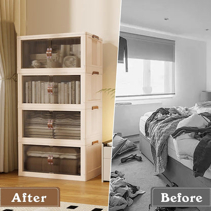 SAILUN 109Gal/434Qt Stackable Storage Bins Folding Collapsible Storage Bins with Lid, Closet Organizers and Storage Box Beige 26" W x 17" D x 56.7" H