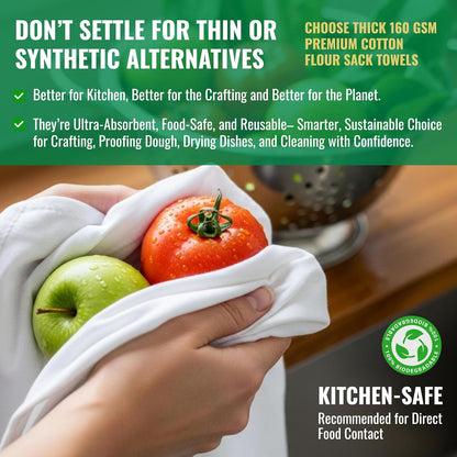 Flour Sack Towels| Tea Towel for Crafts| Kitchen Dish Cotton Blank Towel for Embroidery|Baking Bread Proofing Linen Cover| Thick Absorbent Quick Dry| 2 Pack 18"x28" White