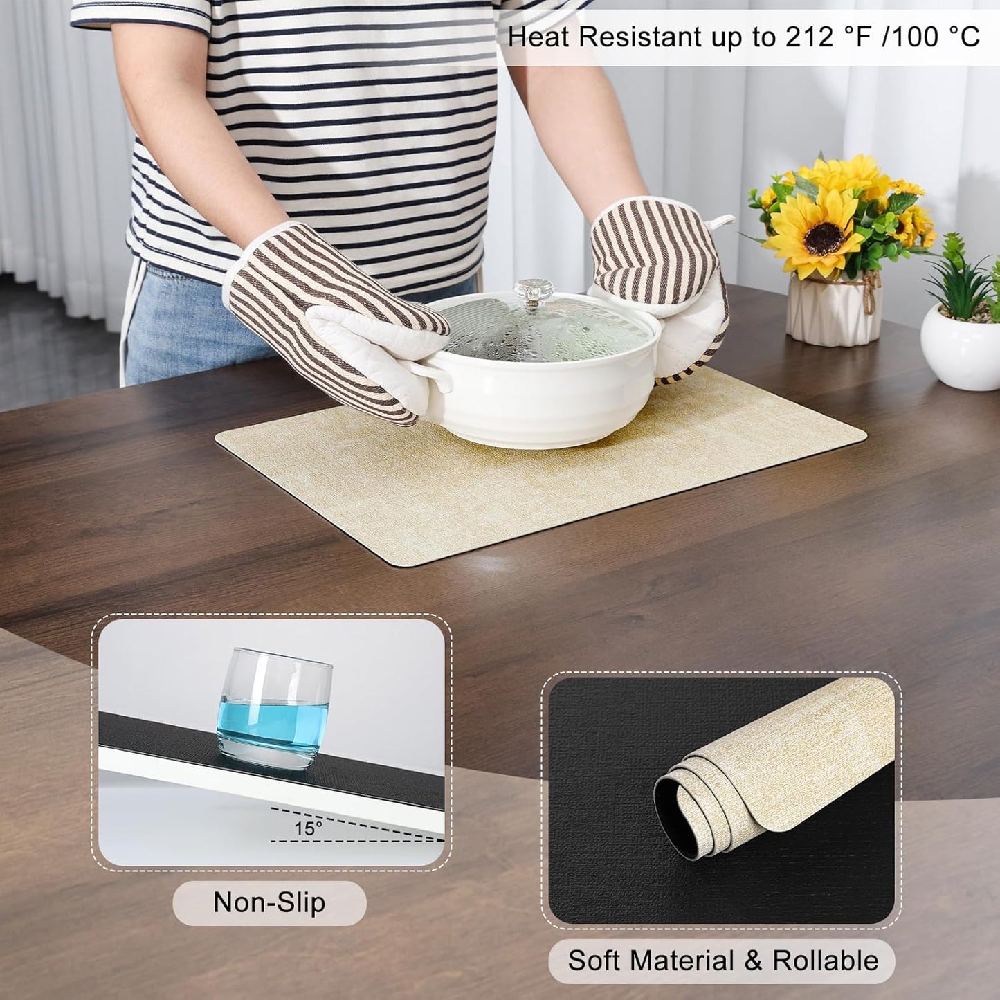 Myir JUN Placemats Dual Sided, Faux Leather Place Mats Set of 8 Indoor Placemats for Dining Table Non-Slip Washable Placemats Heat Resistant Outdoor Table Mats (Set of 8, Cream Black)