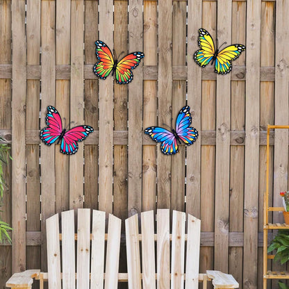 Oraytteo Metal Butterfly Wall Outdoor Decor - 4pcs 9.8inch Hanging Butterflies Wall Art Sculptures for Indoor and Outdoor Fence Patio Yard Home Wall Decorations, Gift for Mom Dad Friends