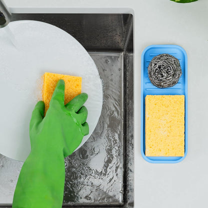 Zulay Kitchen (9x3.5) Silicone Sponge Holder for Kitchen Sink - Flexible Multipurpose Kitchen Soap Tray Sponge Holder - Sink Organizer Tray for Kitchen, Bathroom, Makeup, Trinkets & More (Blue)