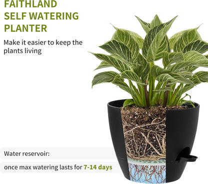FaithLand 3-Pack Large Planter Pots, 12 10 9 Inch Self Watering Flower Pots for Indoor Outdoor Garden Plants, Black
