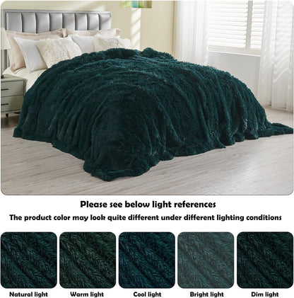 GONAAP Fuzzy Faux Fur Throw Blanket Queen Size Dark Teal Super Soft Cozy Plush Fuzzy Shaggy Blanket for Couch Sofa Bed (Dark Teal, Queen(90"x90"))