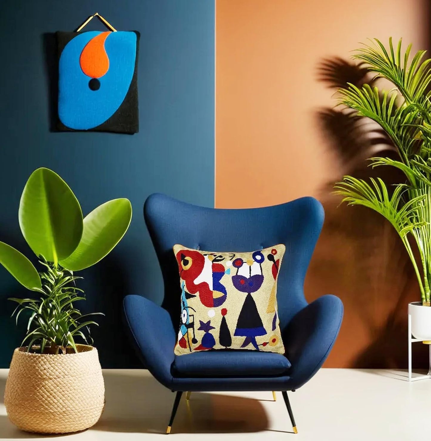 Abstract Decorative Pillow Cover Hand Embroidered Whimsical Toss Pillows Farmhouse Chair Cushion Contemporary Pillowsham Mid-Century Chair Cushions Wool Size 18x18