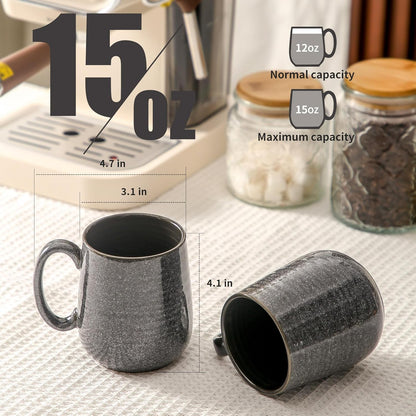 Hasense Ceramic Coffee Mugs - 15 OZ Large Coffee Cups Set of 6 with Handle for Hot Beverages, Porcelain Latte Mugs for Tea, Milk, Cocoa, Cappuccino and Mocha, Microwave and Dishwasher Safe, Grey