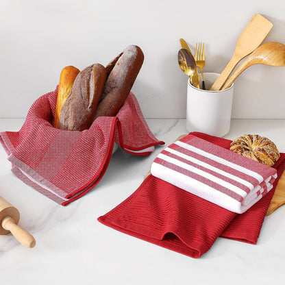 Homaxy Premium Kitchen Towels(18”x 28”, 12 Pack), Large Cotton 380 GSM Kitchen Hand Towels, Soft and Absorbent Terry Dish Towels, Multipurpose Tea Towel Set with Hanging Loop, Red