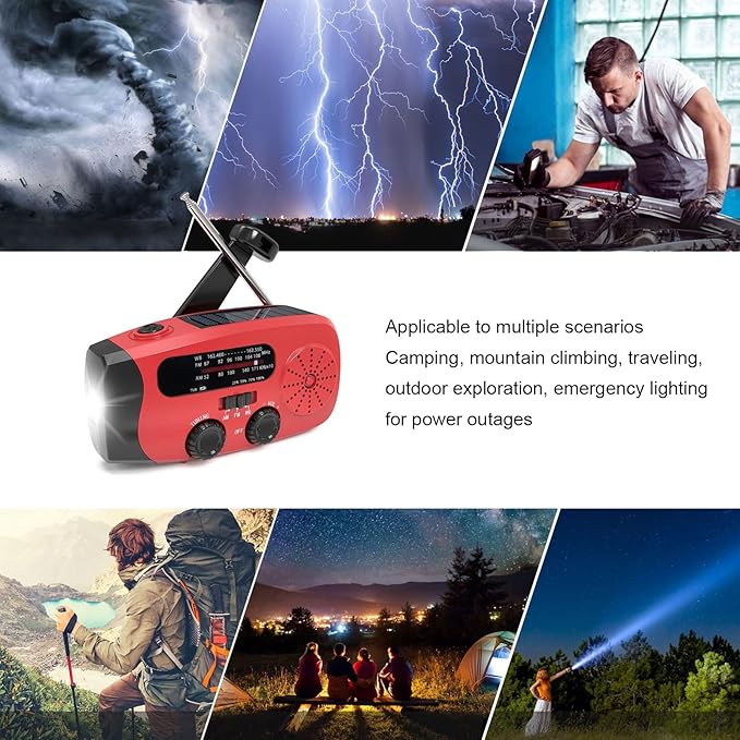 FTVOGUE Emergency Crank Radio 2000mAh Solar Powered NOAA Weather Radio with AM FM WB LED Flashlight SOS for Outdoor and Emergency Preparedness