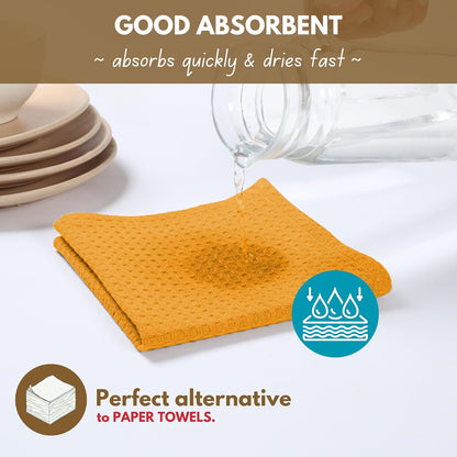 Native Fab Cotton Kitchen Towel with Hanging Loop 16x26 inches, 4-Pack, Waffle Weave Kitchen Towels for Cleaning Drying, Washcloths Soft & Absorbent Cloth Rags, Bar Towel, Dish Cloth, Mustard Yellow
