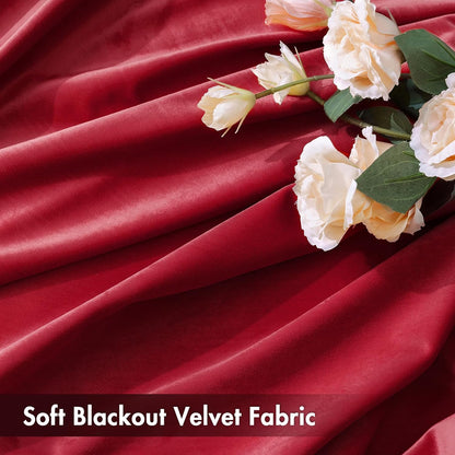 MIULEE Christmas Red Velvet Curtains Thermal Insulated Blackout Curtain Drapes for Bedroom Living Room Darkening 90 Inches Long Curtains Panels Rod Pocket Set of 2