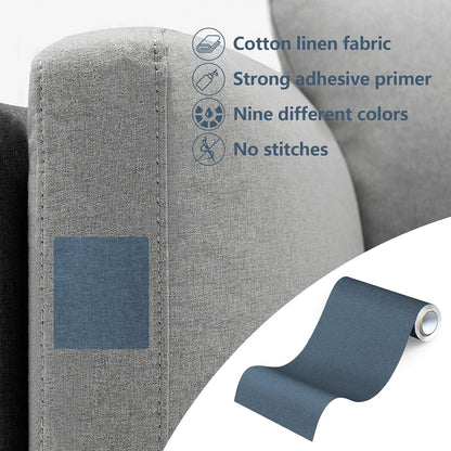 Fabric Repair Patches, Linen Repair Tape Self-Adhesive Fabric Patches Durable, DIY Large Linen Tape for Sofa, Couches, Furniture, Chair, Clothing （3.5X79 Inch, Blue Grey）