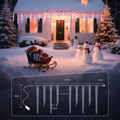 Minetom Icicle Lights Outdoor with Clips, 20ft 100 LED 20 Tubes Twinkling Crystal Icicle String Lights, Connectable Waterproof Hanging Christmas Decorations Plug in for Outdoor, Red and White