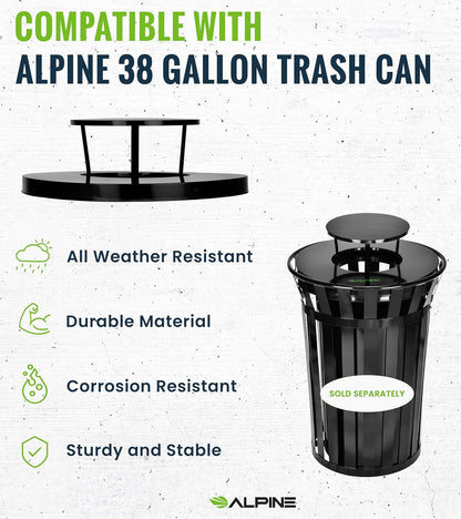 Trash can Lid for Alpine Commercial Outdoor Trash Can - Weather Resistant Round Metal Trash Can Rain Bonnet Lid